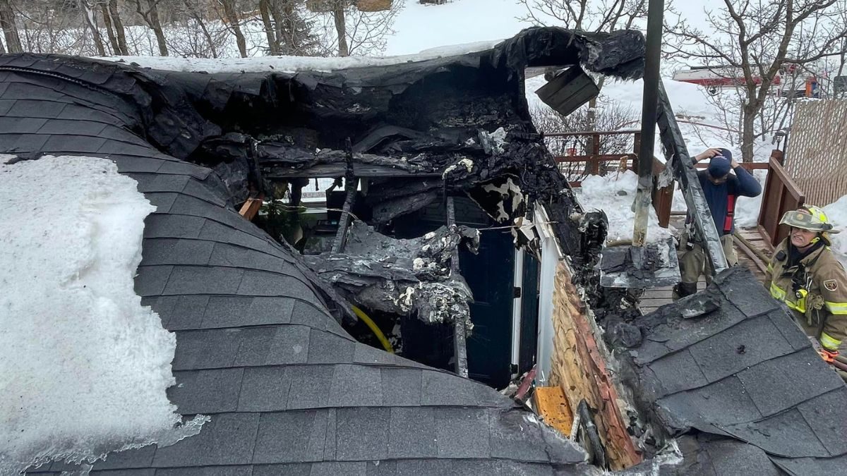 The roof of a Summit County home was severely damaged in a fire on March 4, 2023. Photo: South Summit Fire District