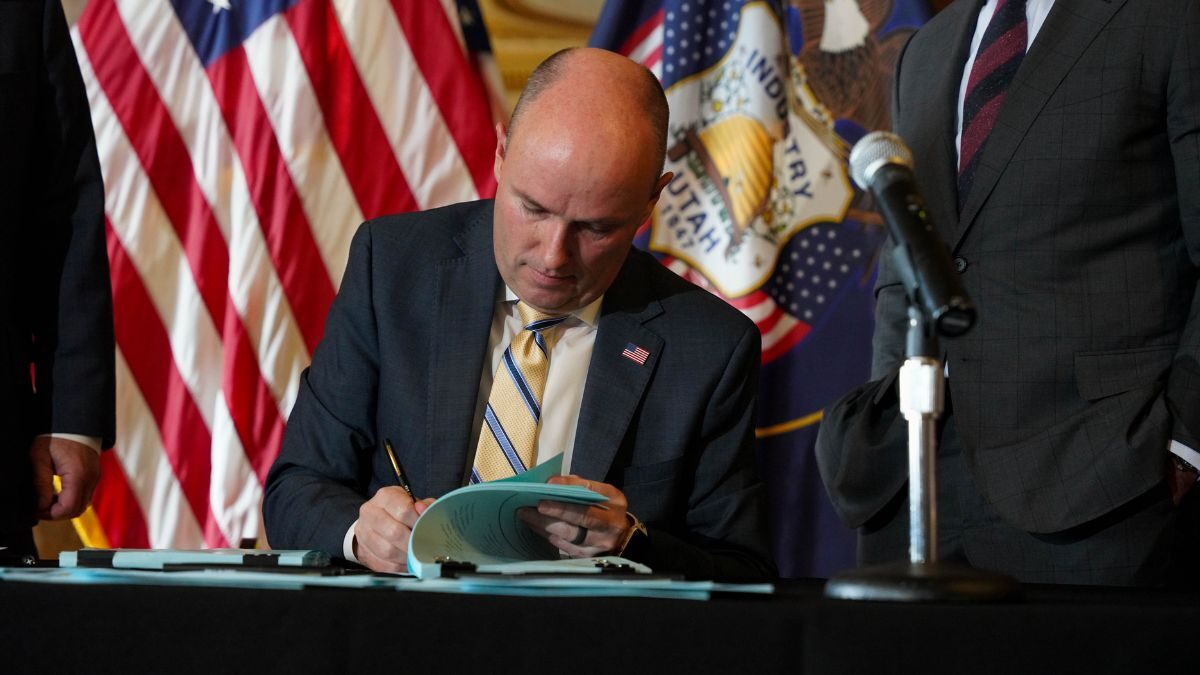Utah Gov. Spencer J. Cox signs bills on March 23, 2023.