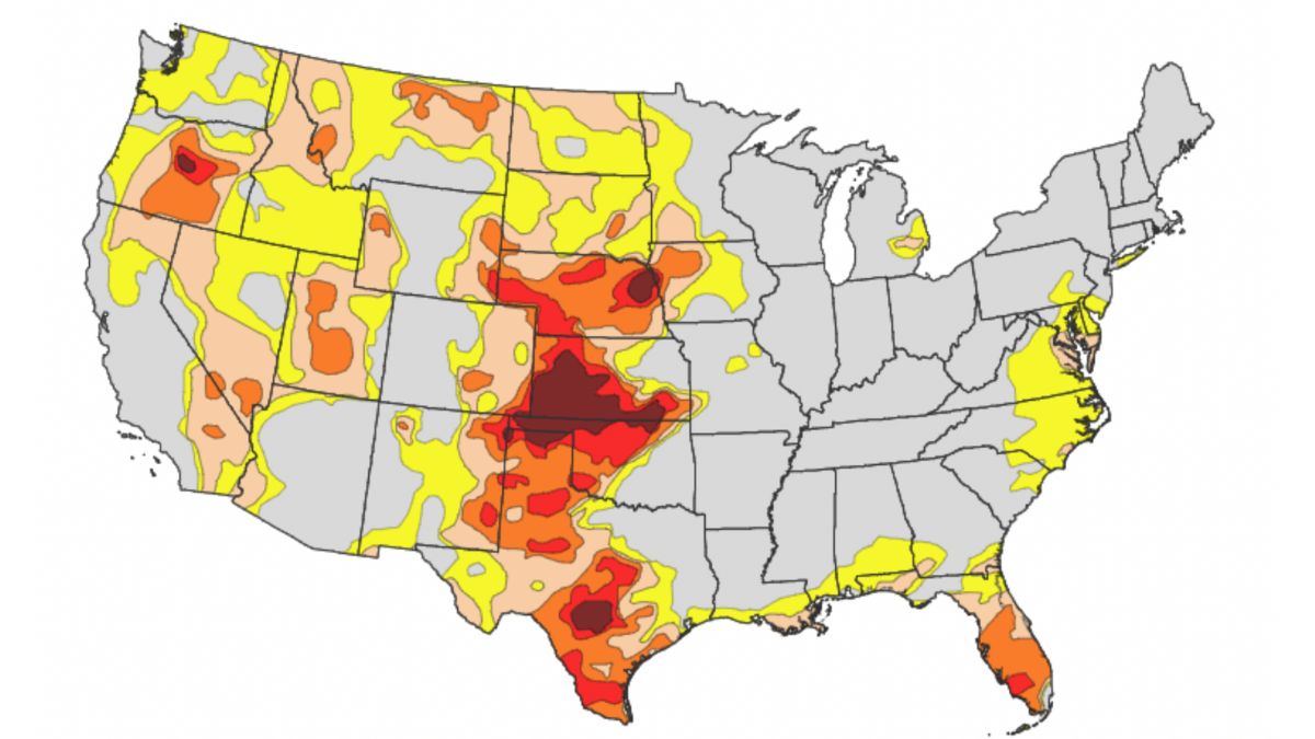Drought conditions across the U.S. at the end of March 2023.