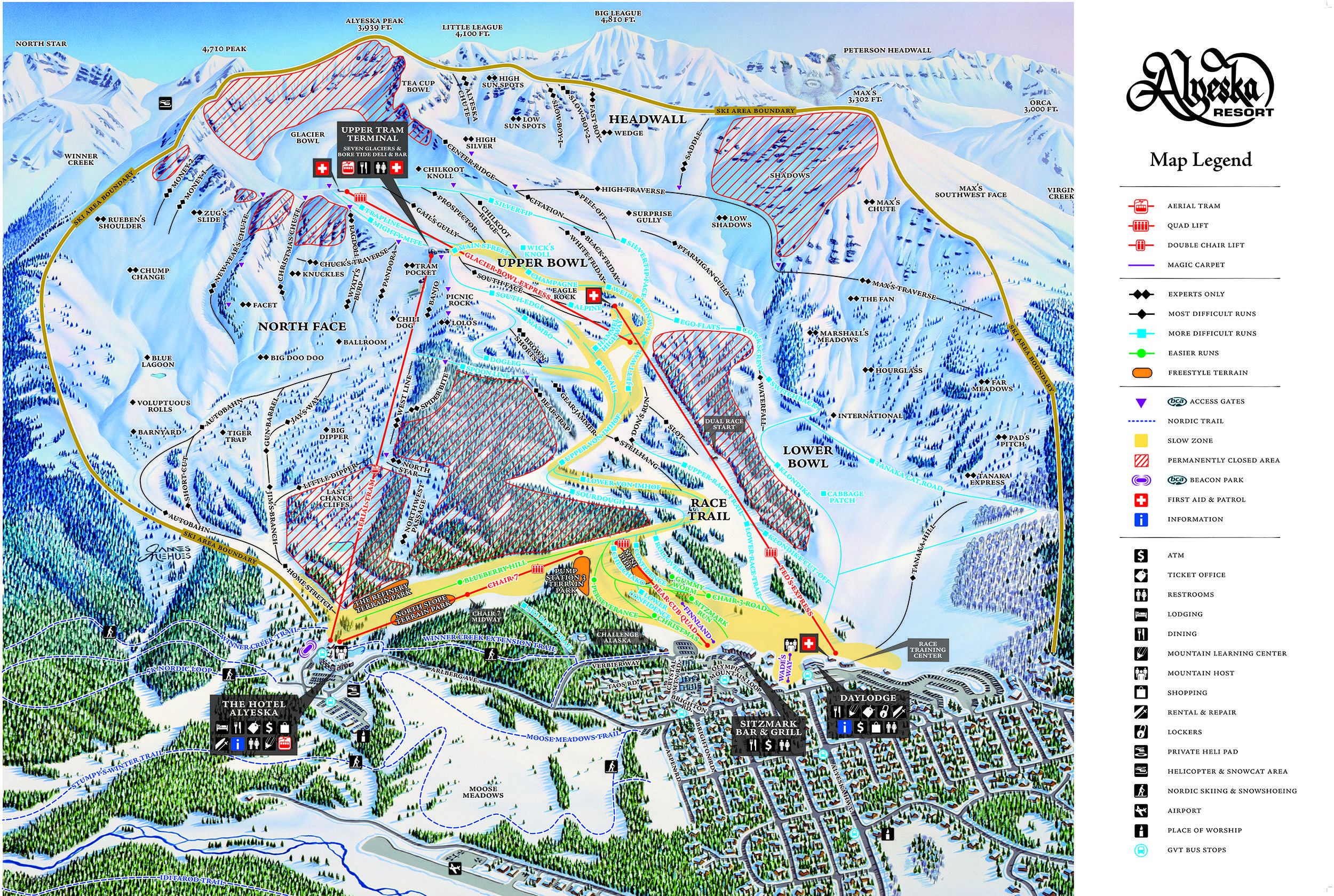 Trail Map for winter operations at Alyeska Resort.