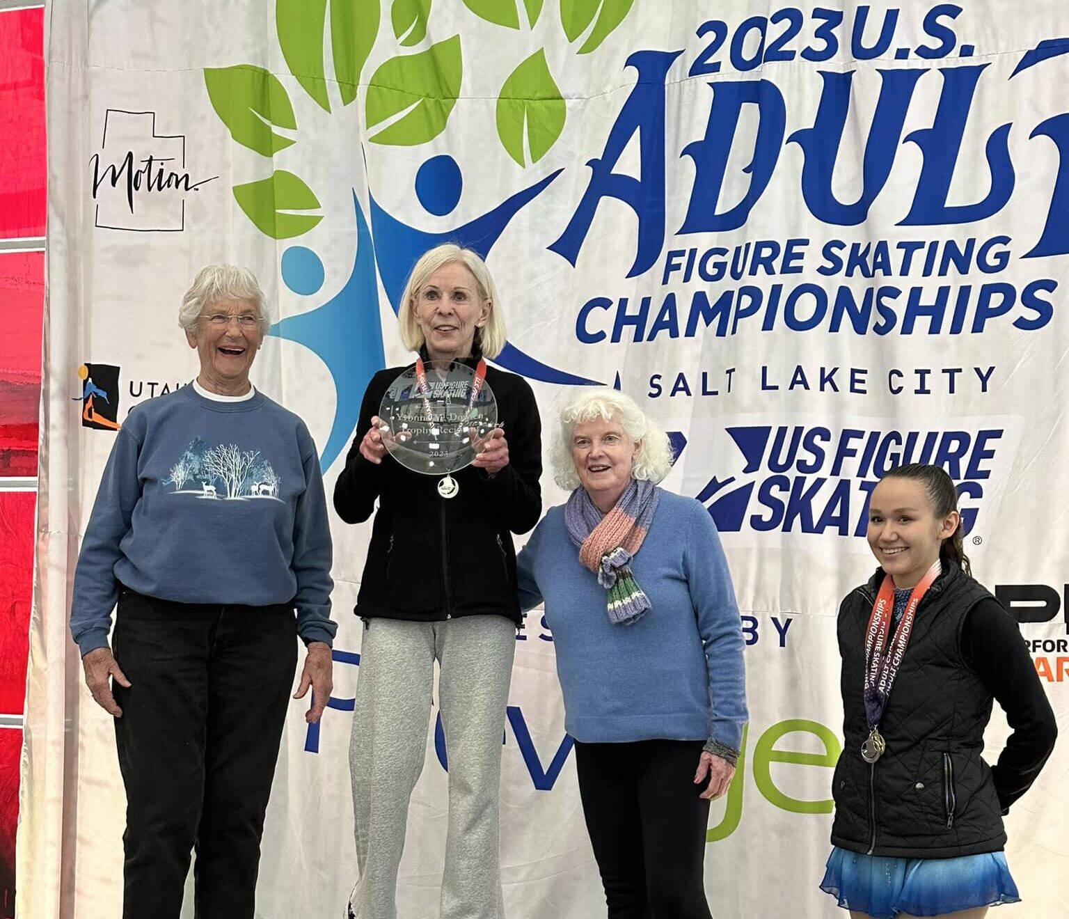 Meredith Hall, 83, receiving a National Award for her contributions to the Figure Skating culture and community.