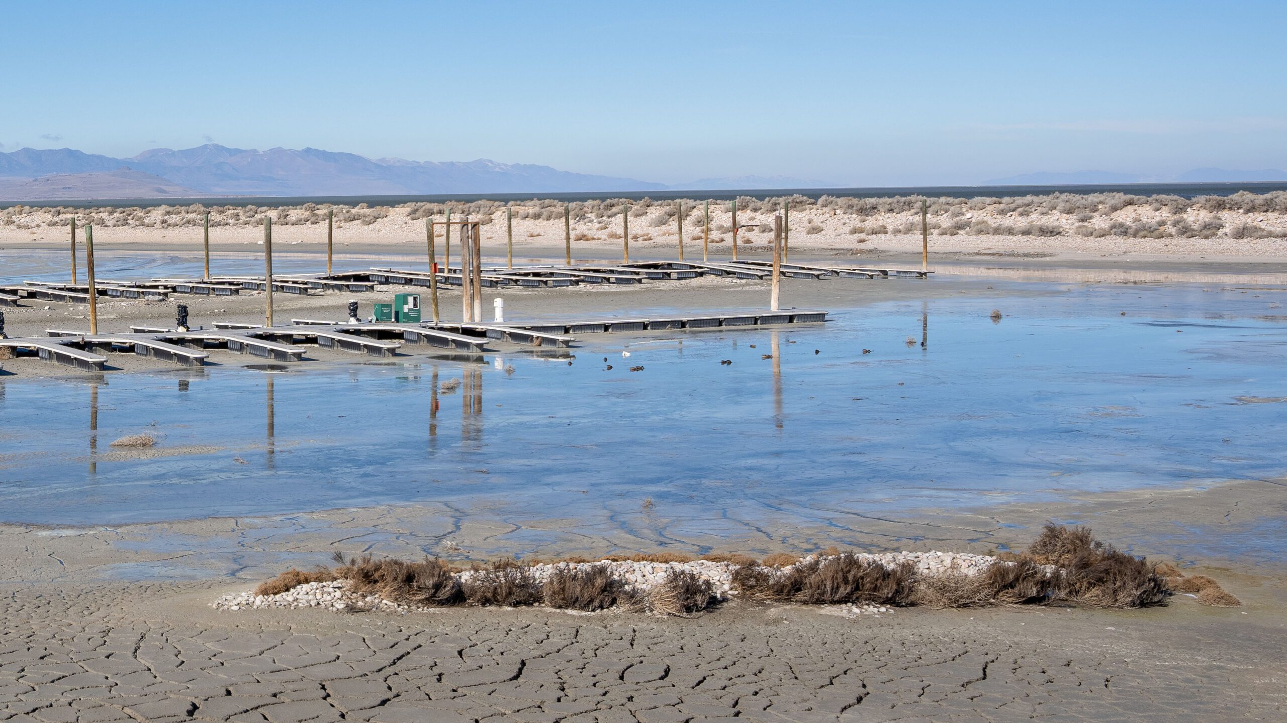 The dock area at Antelope Island State Park.