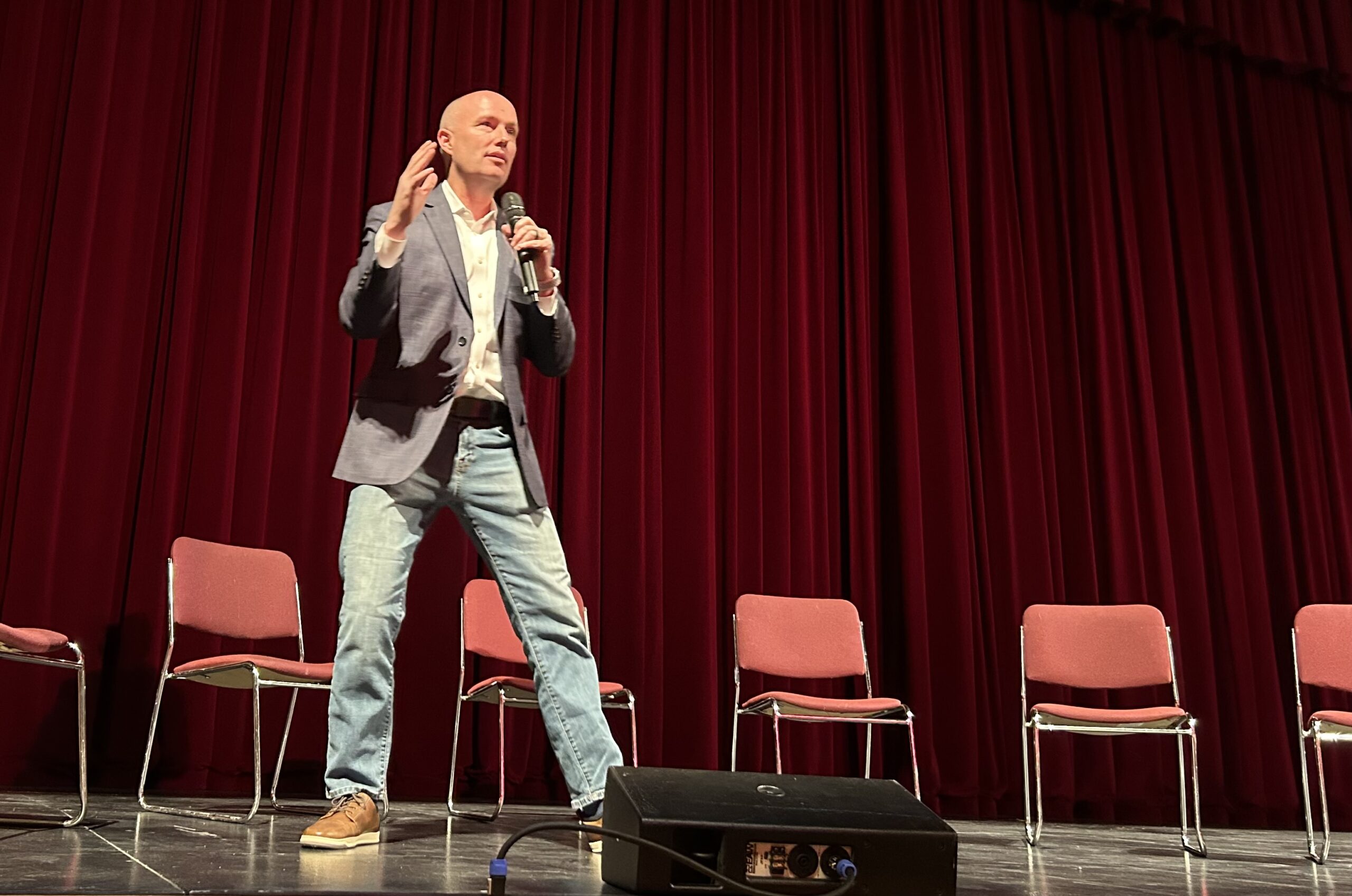 Gov. Spencer Cox speaks to students at Park City High School, April 19, 2023.