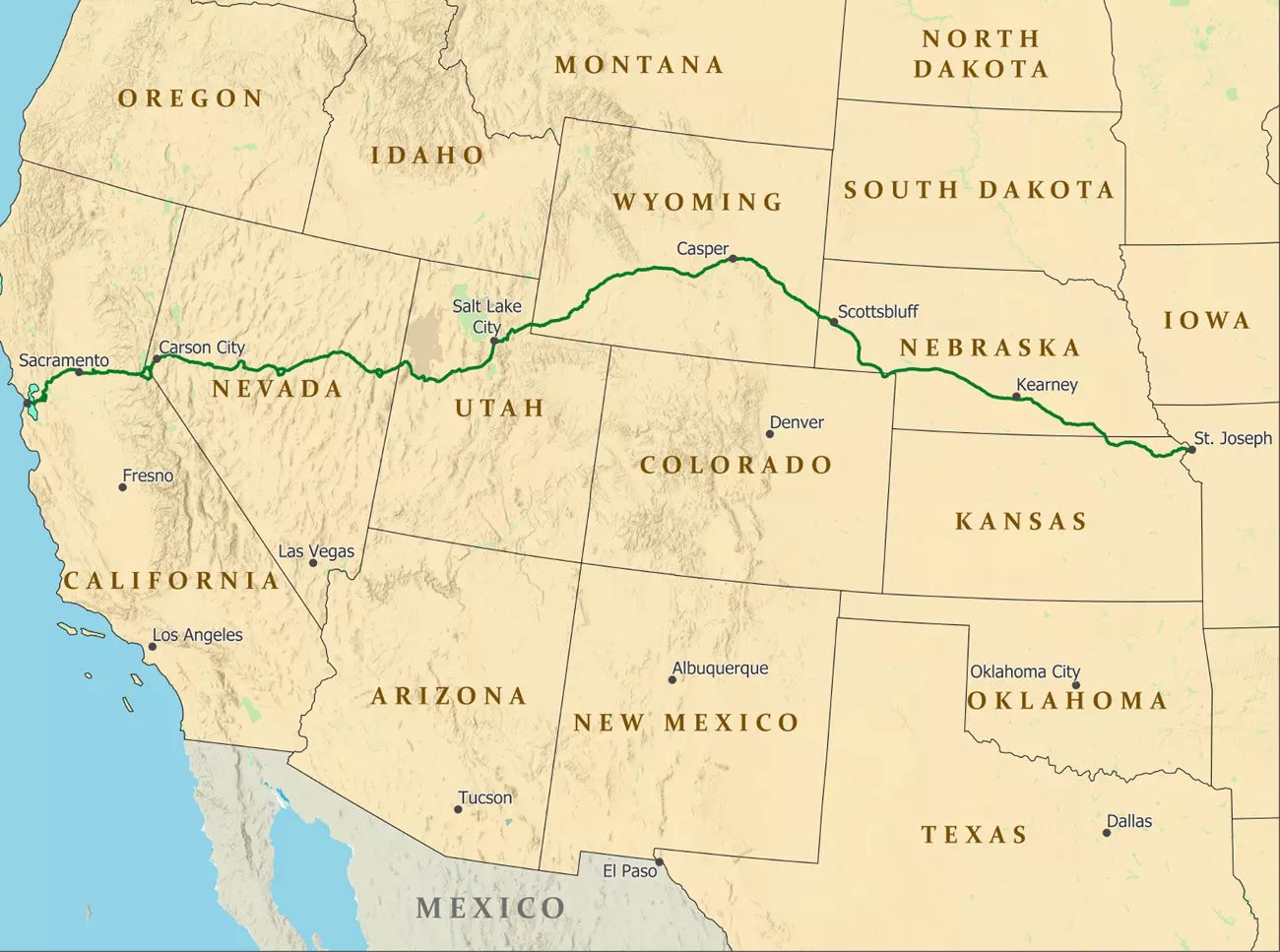 Map of the historic Pony Express Trail.