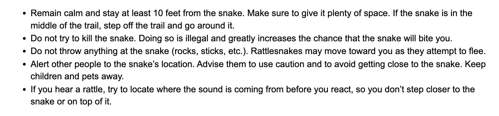 Tips for staying safe when encountering a rattlesnake.