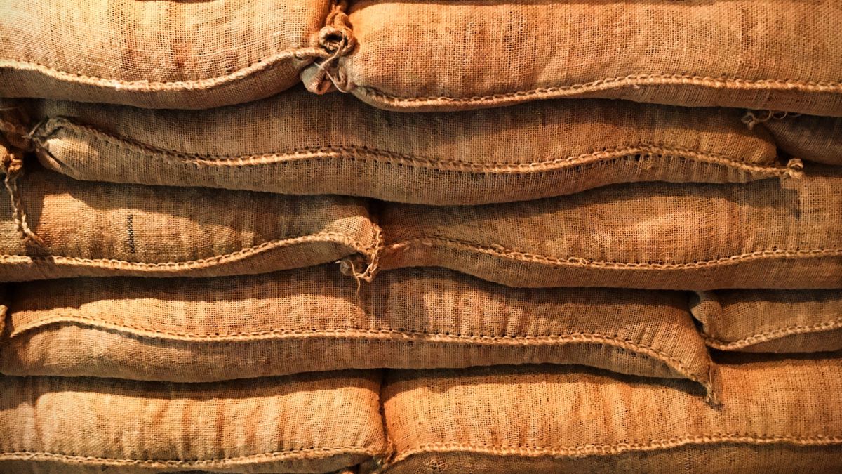 Sandbags filled in preparation for potential flooding.