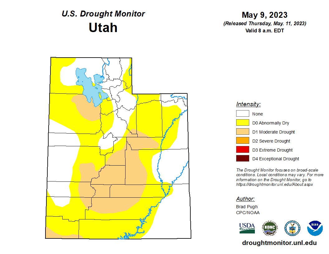 U.S. Drought Monitor mapping for Utah as of May 9, 2023.