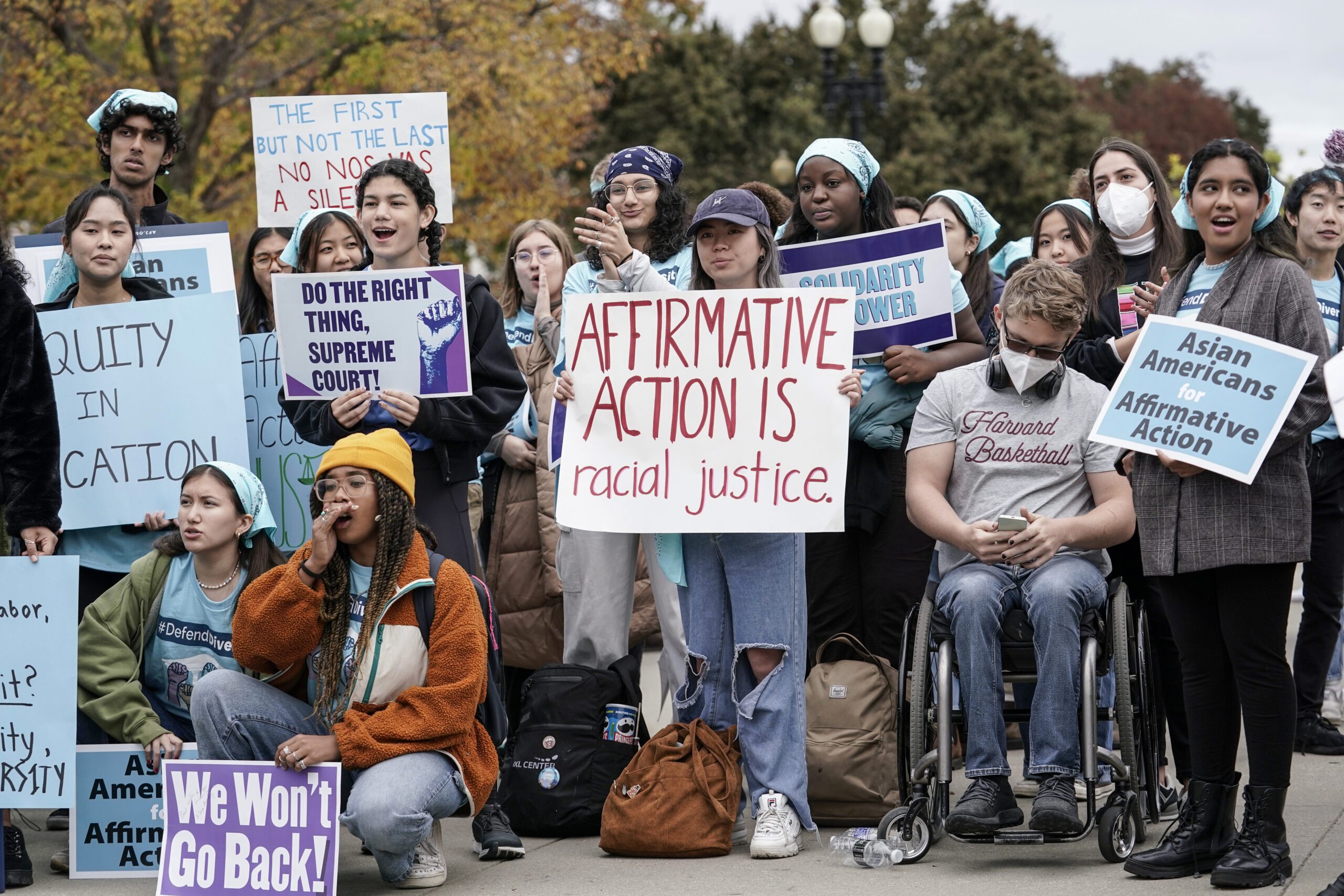 Activists demonstrate as the Supreme Court hears oral arguments on a pair of cases that could decide the future of affirmative action in college admissions, in Washington, Oct. 31, 2022. The Supreme Court ruled Thursday, June 29, 2023, that colleges and universities must stop considering race in admissions, forcing institutions of higher education to look for new ways to achieve diverse student bodies. In a 6-3 decision, the court struck down admissions plans at Harvard and the University of North Carolina, the nation's oldest private and public colleges, respectively.