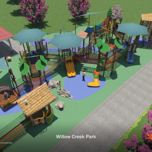 Demo and construction of two new playgrounds in Willow Creek Park with begin in July.