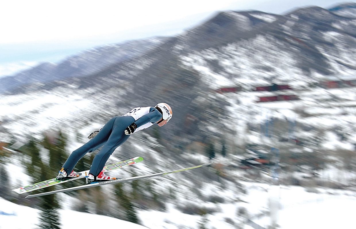 From athlete to administrator, Eric Camerota competing in the ski jumping portion of a nordic combined event prior to his current role with USA Nordic.