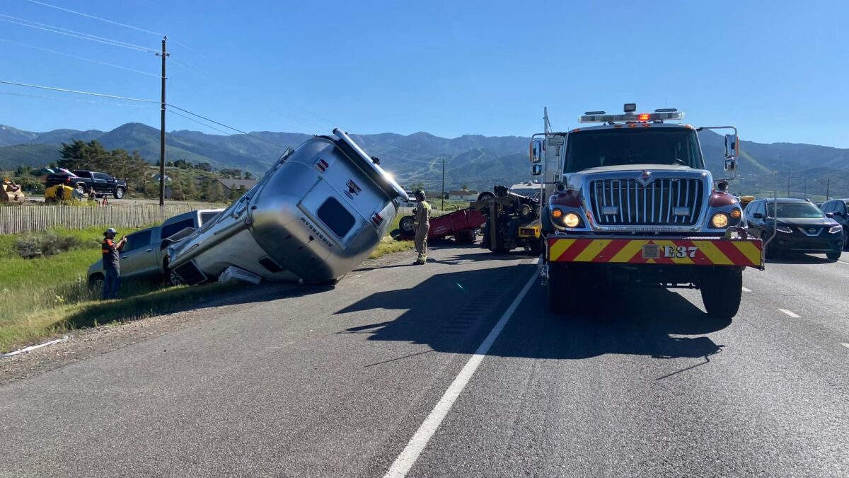Flipped Airstream travel trailer involved in multi-vehicle accident on I-80 July 13 2023