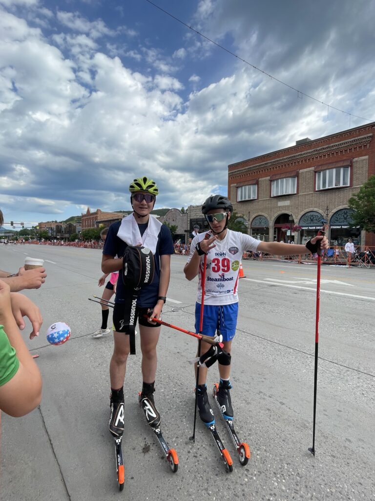 PCSS nordic combined, Logan Cadman (L), Augie Roepke, Steamboat Springs, July 4.