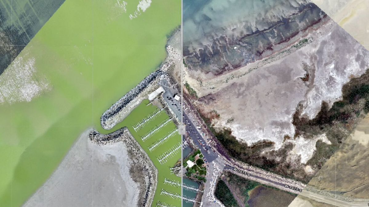 A video shared by the Utah Division of Water Resources shows the staggering difference in the Great Salt Lake before and after spring runoff.