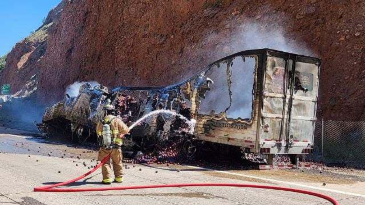 A semi truck carrying apples caught fire in Morgan County on Saturday, July 15, 2023.