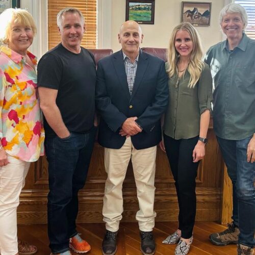 Frank Smith (center) at his swearing in ceremony as the new Summit County sheriff on July 17, 2023. He is pictured with Summit County Council members Tonja Hanson, Canice Hart, Malena Stevens and Roger Armstrong.