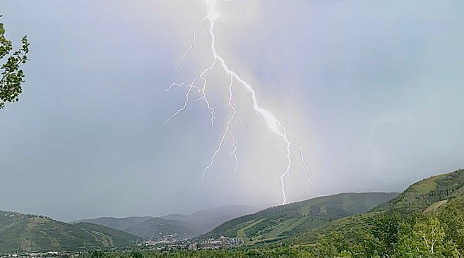 Lightning bolt from Iron Canyon looking over Old Town Park CIty.