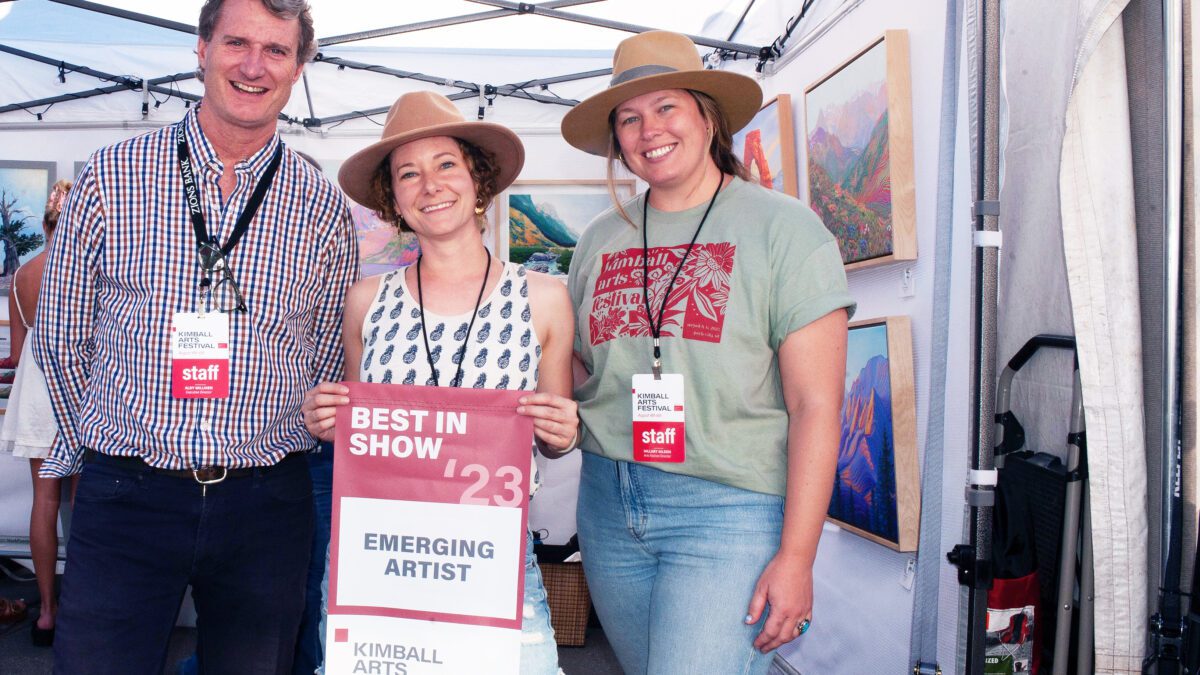 Best in show artist with Aldy Milliken, executive director, and Hillary Gilson, festival director.