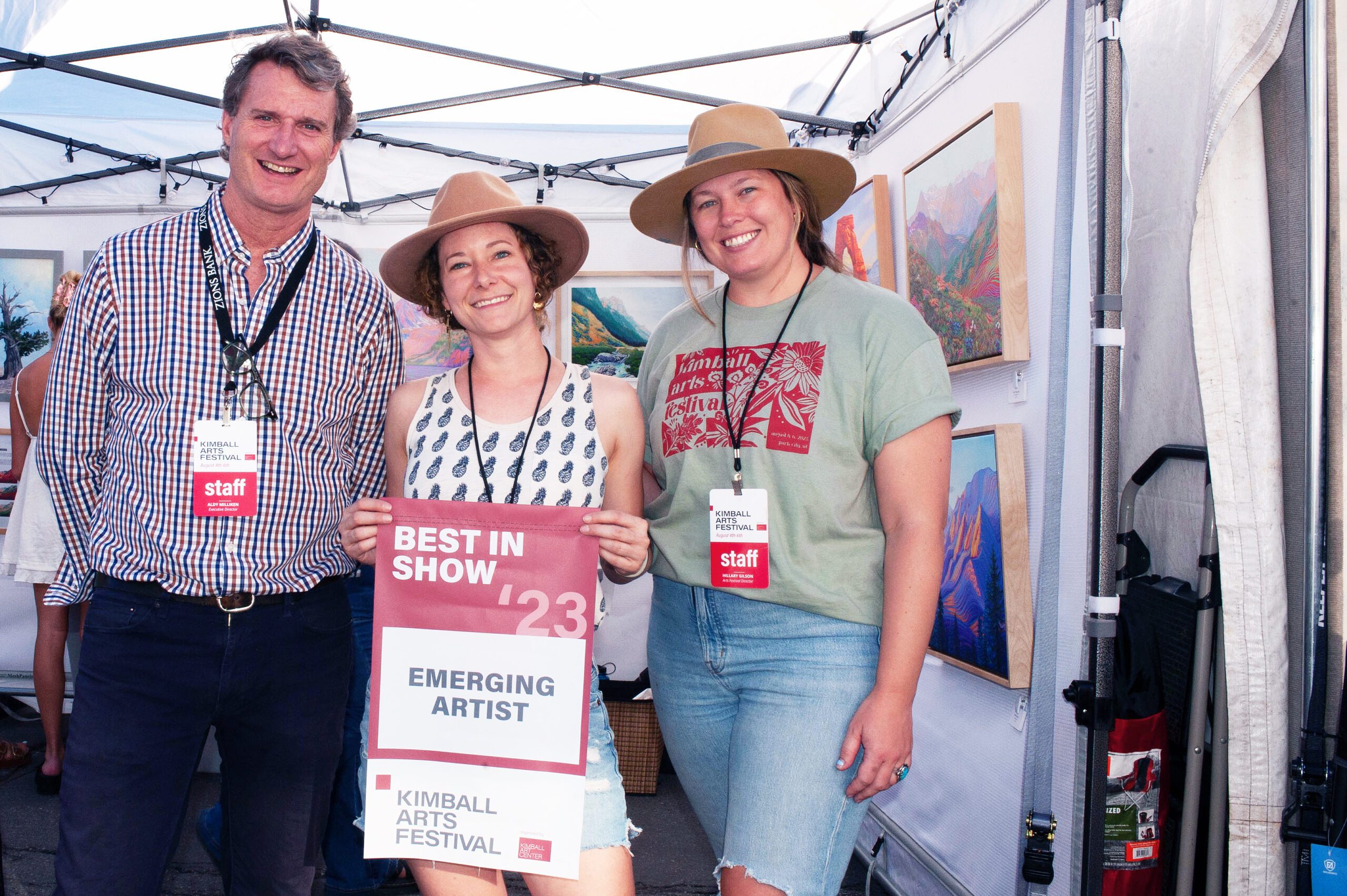 Best in show artist with Aldy Milliken, executive director, and Hillary Gilson, festival director.