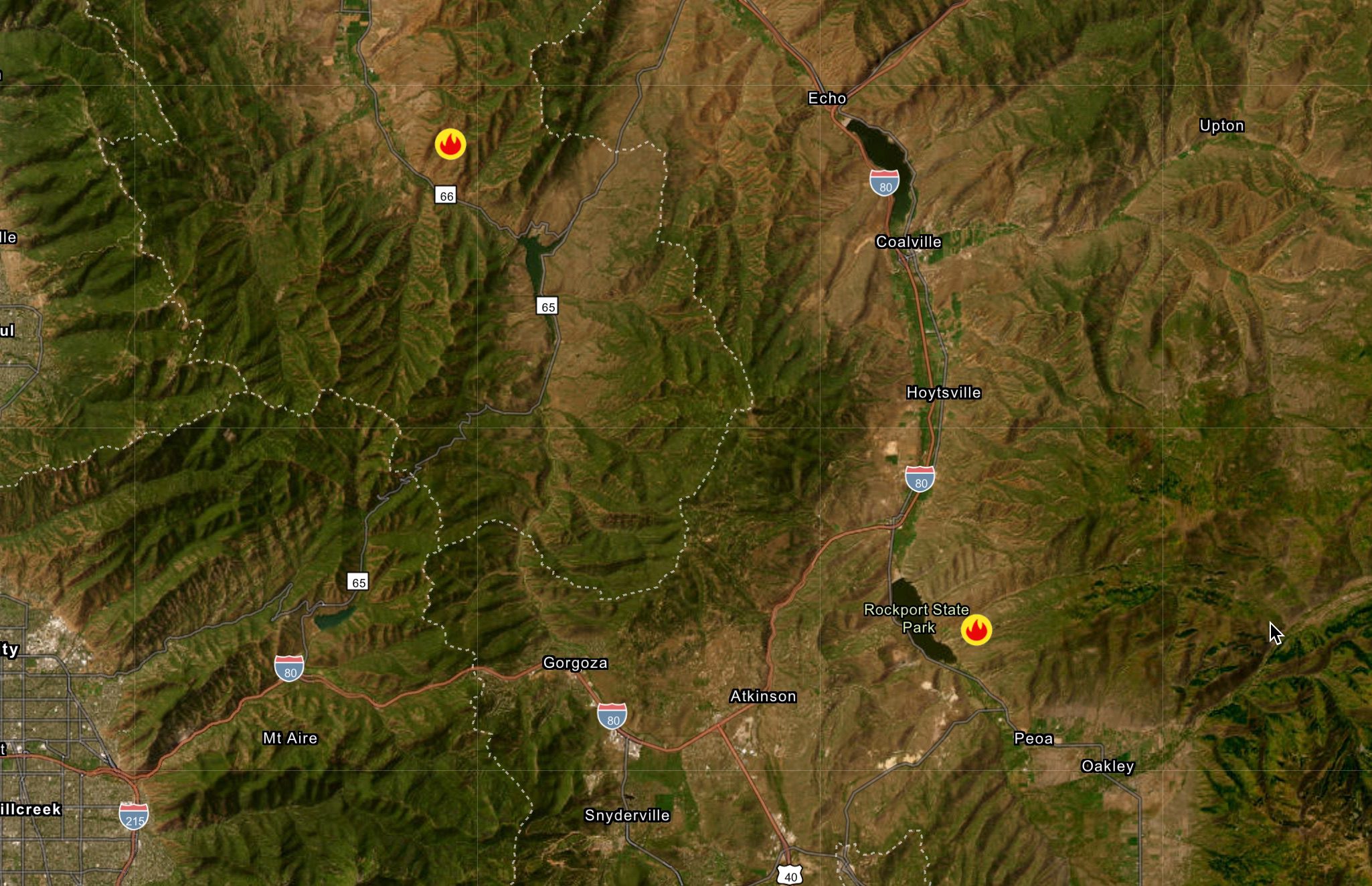 East Canyon grass fire in the top left and Crandall Canyon fire were both started by lighting on the afternoon of Thursday, August 17, 2023.