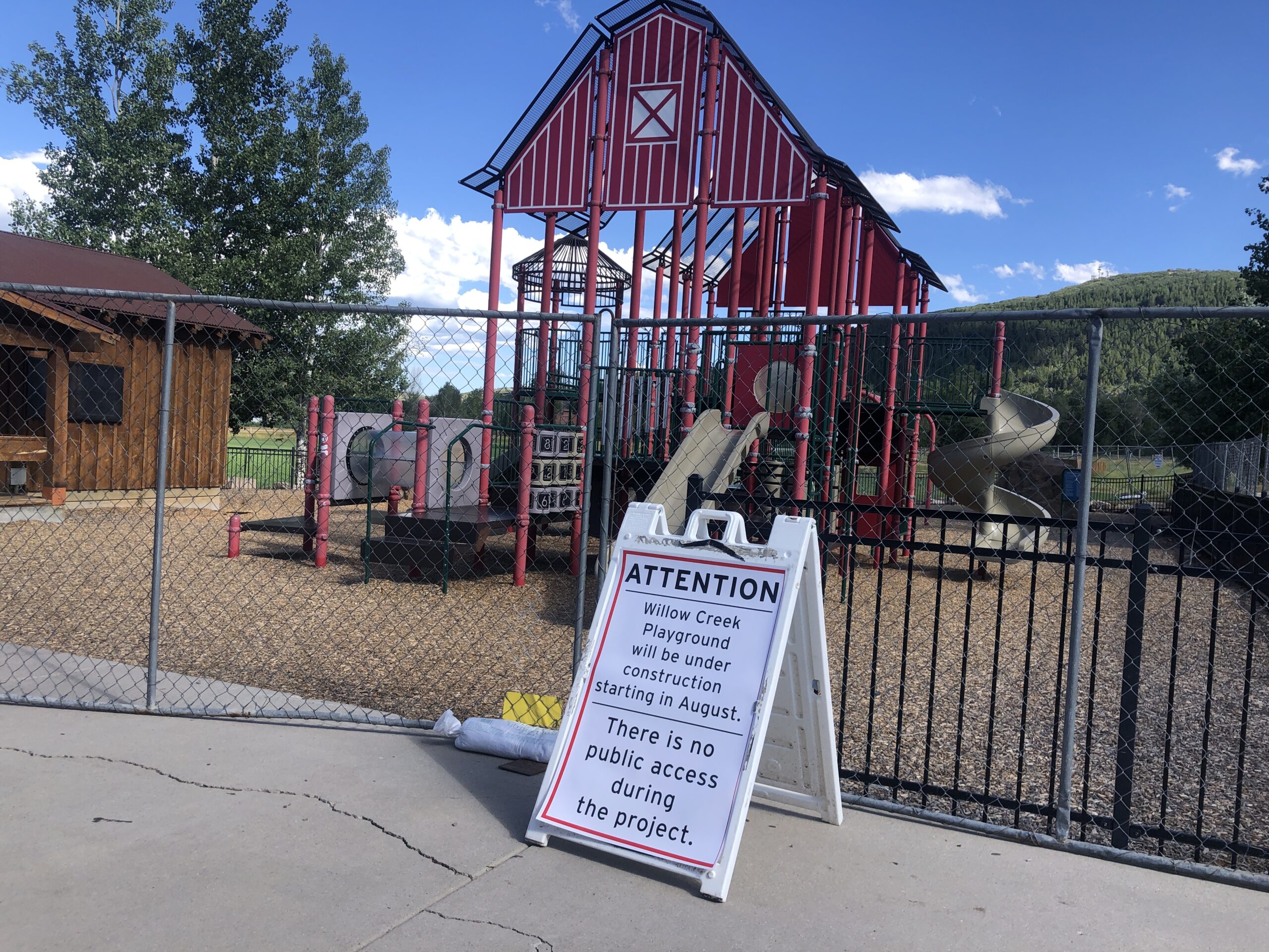 Willow Creek Playground will be closed for constructions starting Aug 4