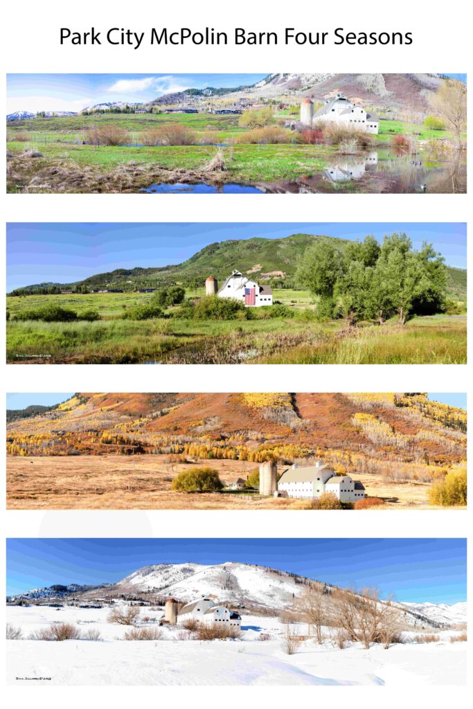 Series of photographs showing the McPolin Barn in the four seasons