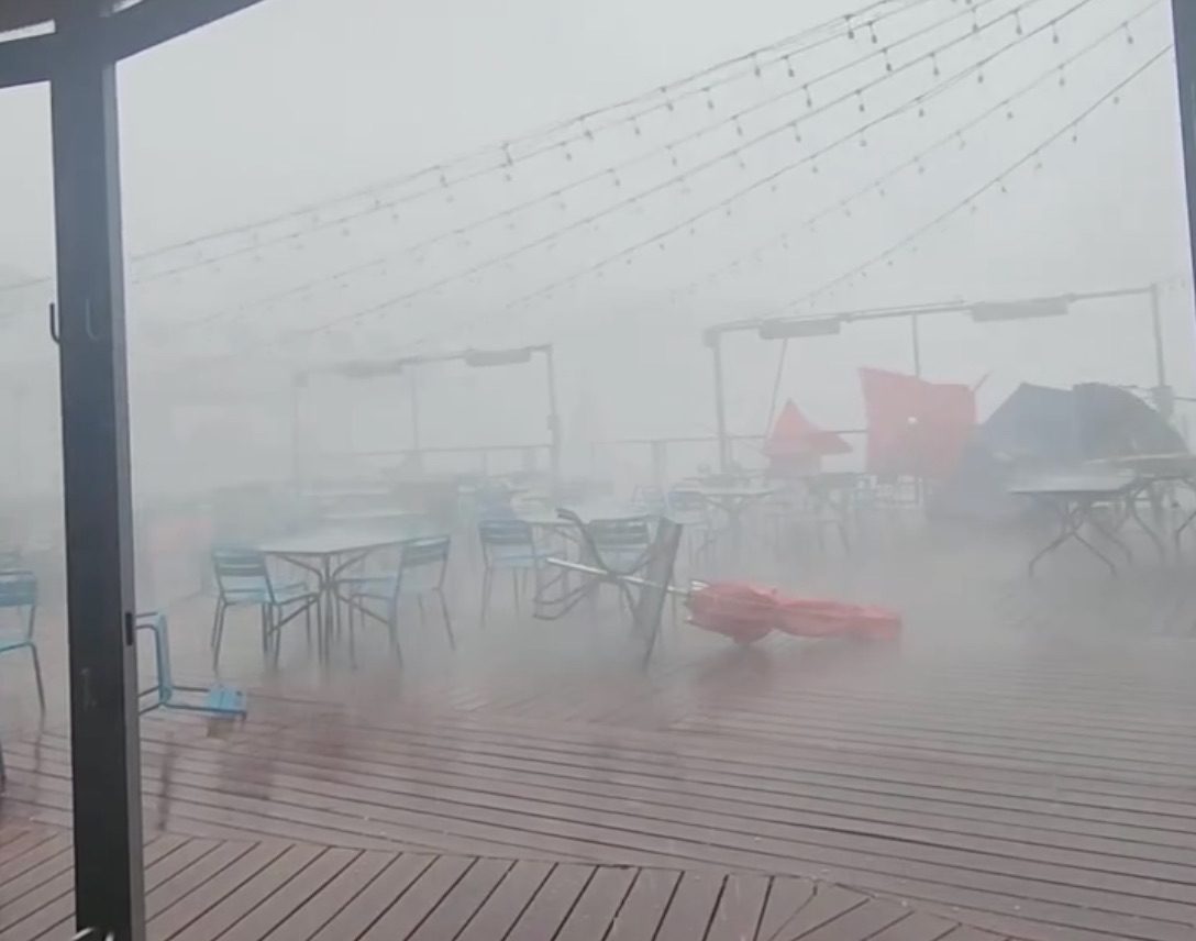 Shelter from the storm in the Umbrella Bar at Canyons Village.