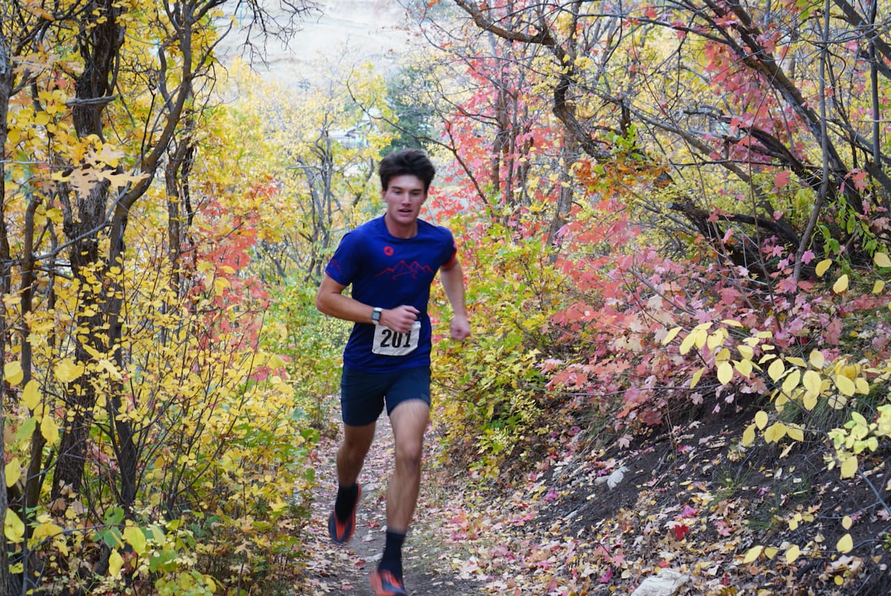 Runner participating in last years' Fall Trail Series at the Utah Olympic Park raising funds for the Park City Ski and Snowboard Team.