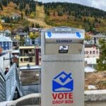 A ballot drop box off of Marsac Avenue next to City Hall.