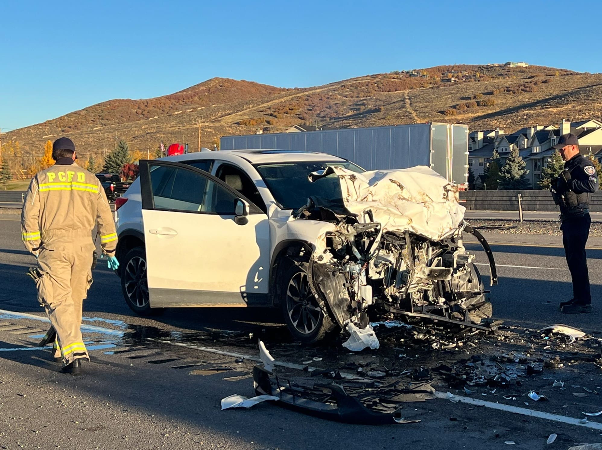 PCFD was dispatched to a car vs dump truck on I-80 at Mile Marker 145