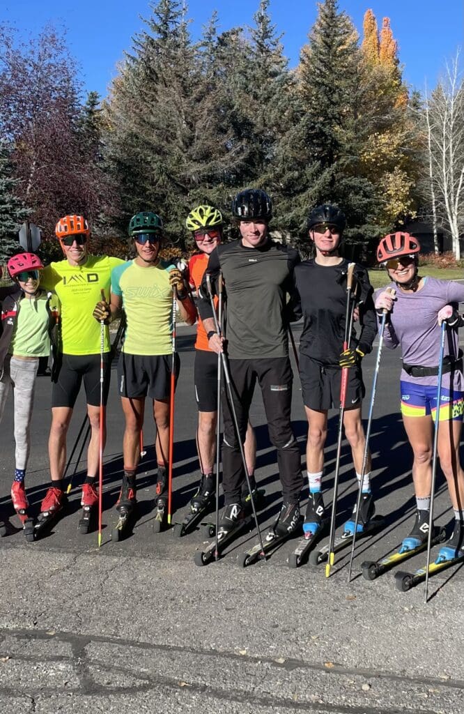 Members of the Park City Ski and Snowboard Cross Country and Nordic Combined Ski Teams with Jessie Diggins (far right)