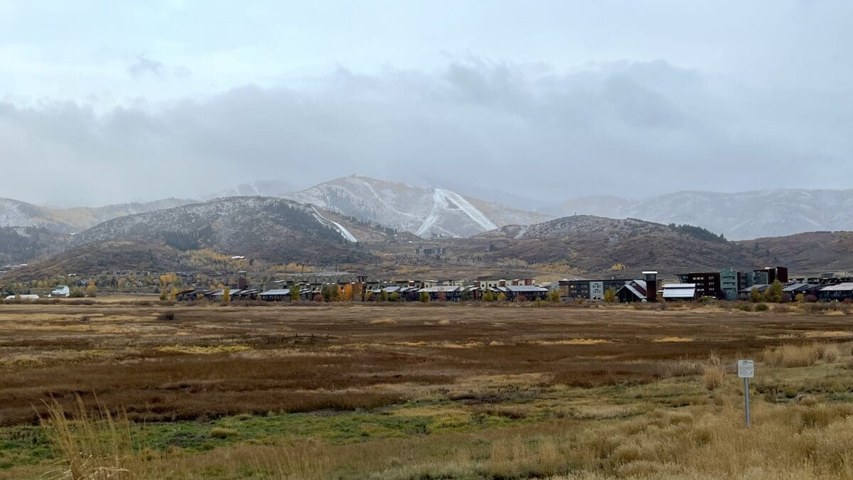 Snow adorns the runs at Utah Olympic Park, seen from across Swaner Preserve on the morning of Oct. 12. It's park City's first snow of the season.