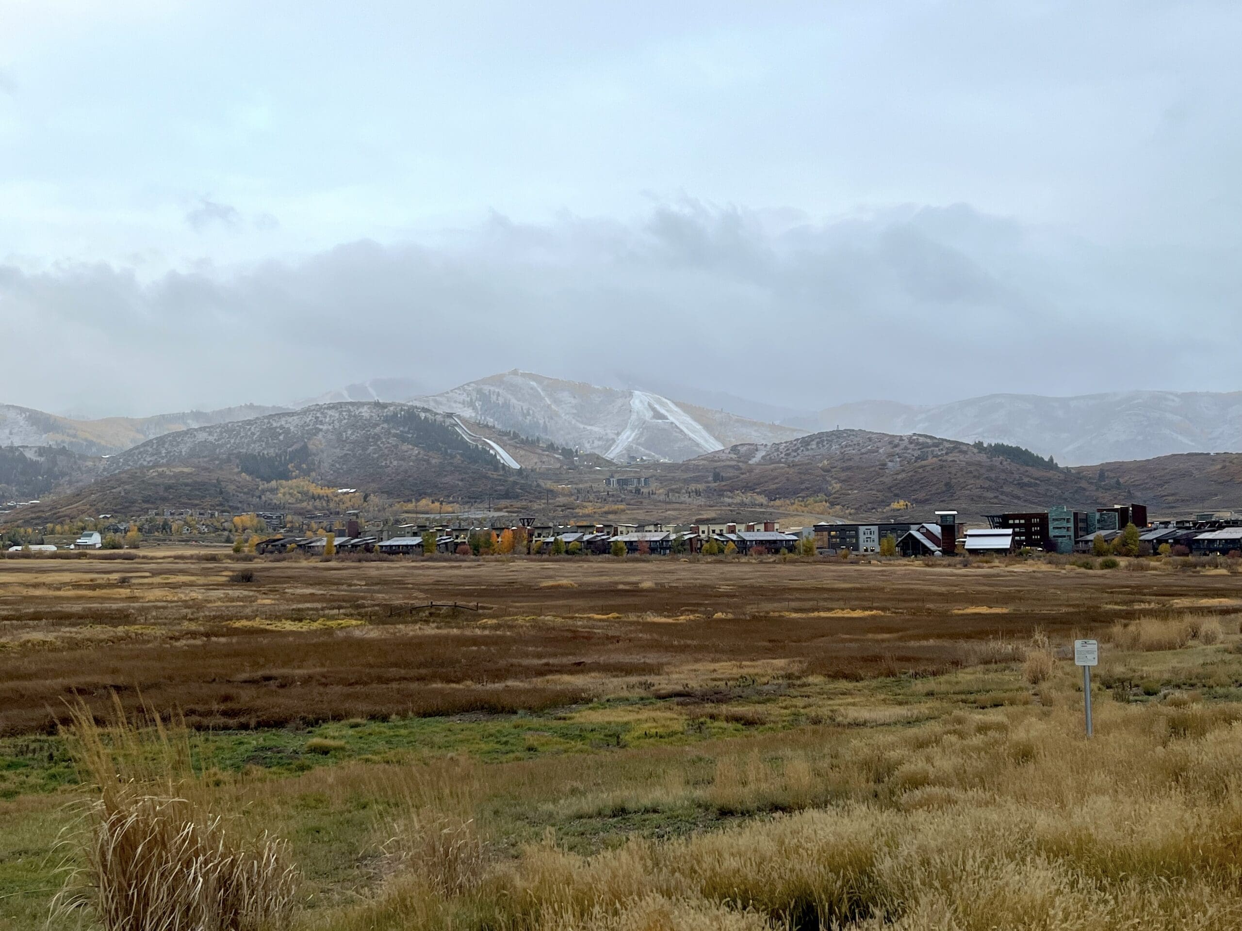 Snow adorns the runs at Utah Olympic Park, seen from across Swaner Preserve on the morning of Oct. 12. It's park City's first snow of the season.