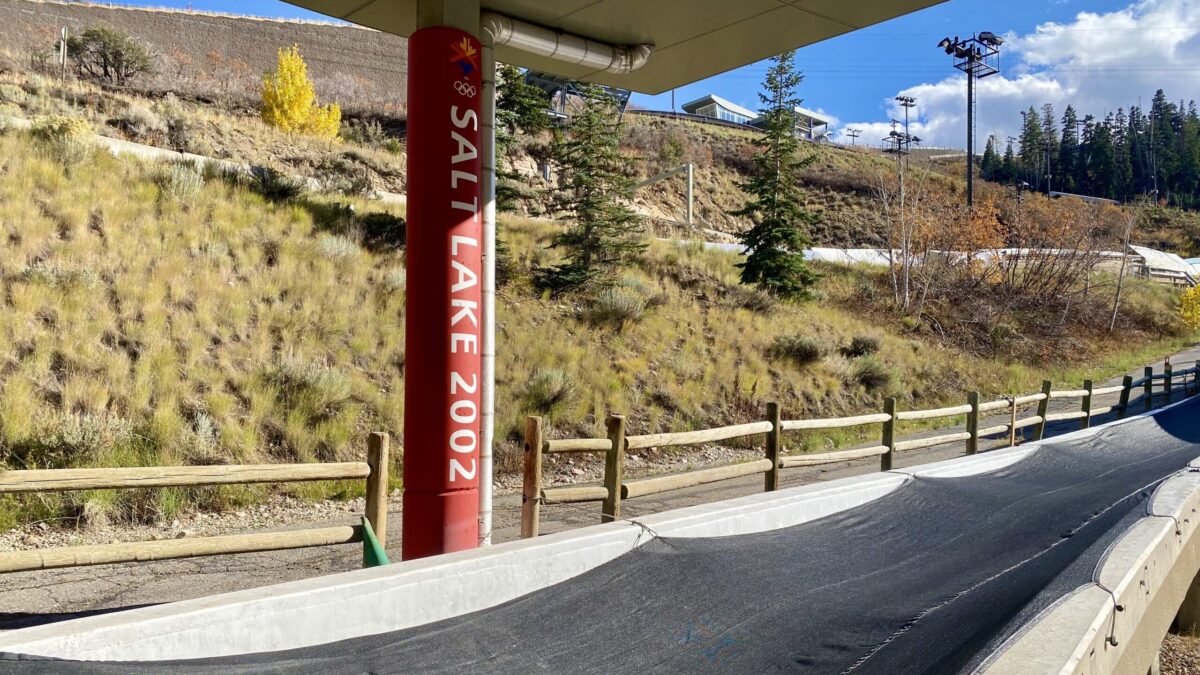 Utah Olympic Park's bobsled/skeleton/luge track ice-making process includes these black shades protecting the freshly-made ice from the sun's strong rays.