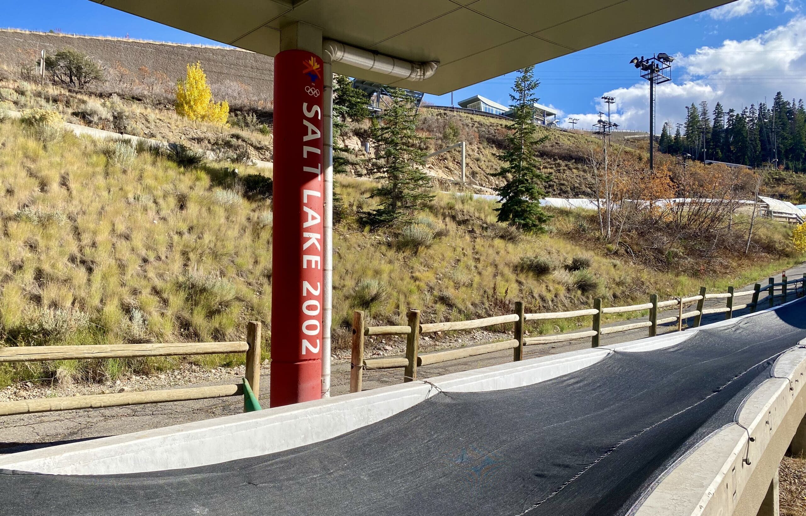 Utah Olympic Park's bobsled/skeleton/luge track ice-making process includes these black shades protecting the freshly-made ice from the sun's strong rays.