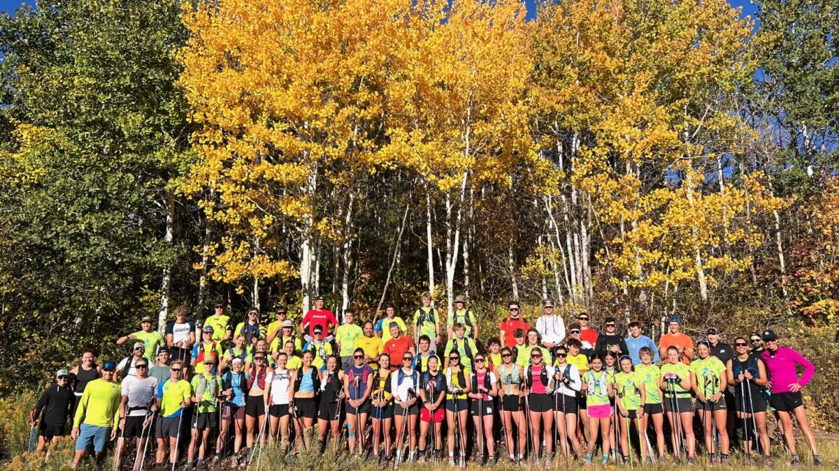 The 75 cross country ski athletes who participated in dry-land bounding training alongside one of their role models, Olympian Jesse Diggins in Park City. PCSS comp Team athlete Lucas Fasio among them.