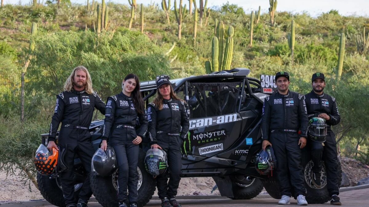 Lia and Lucy Block with their Block House Racing Team before winning their division of the Mexico desert's BAJA 1000.