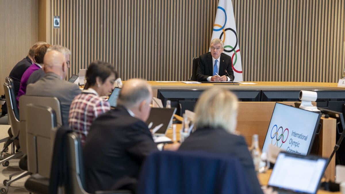 IOC President Thomas Bach holds the second day of the executive board meeting at Olympic House in Lausanne