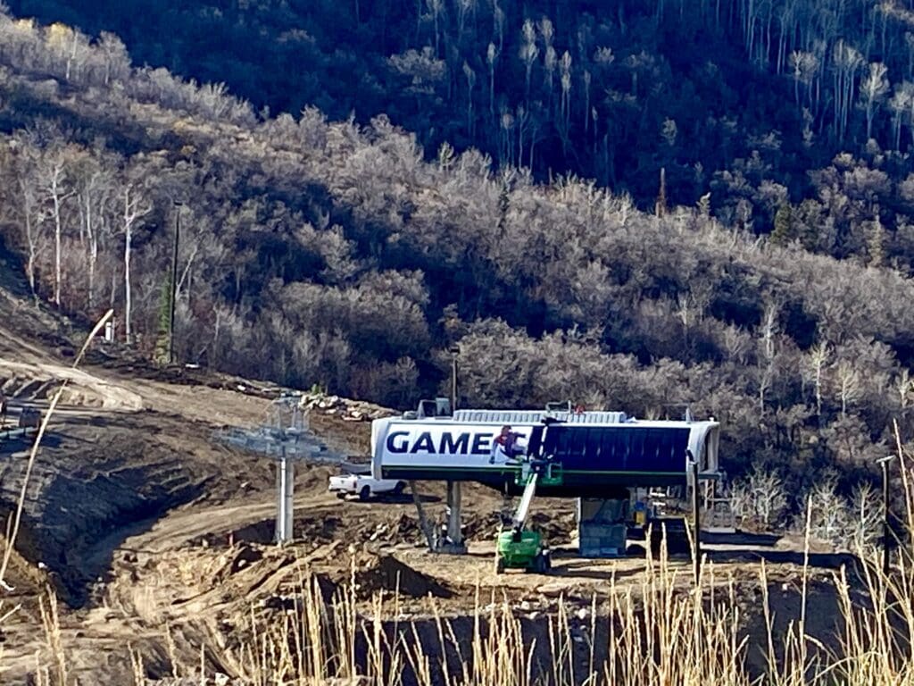 New chairlift named Game Changer being branded at the Utah Olympic Park.