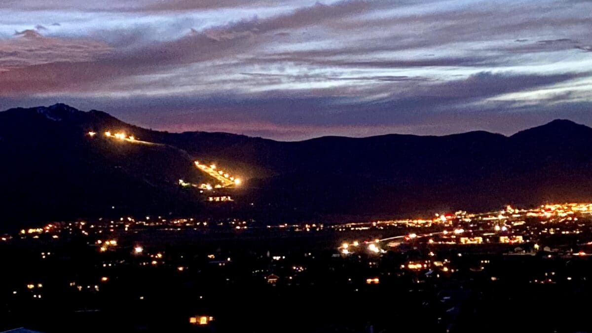 First night that the lights are being turned on/tested at the Utah Olympic Park's expanded private ski race runs.