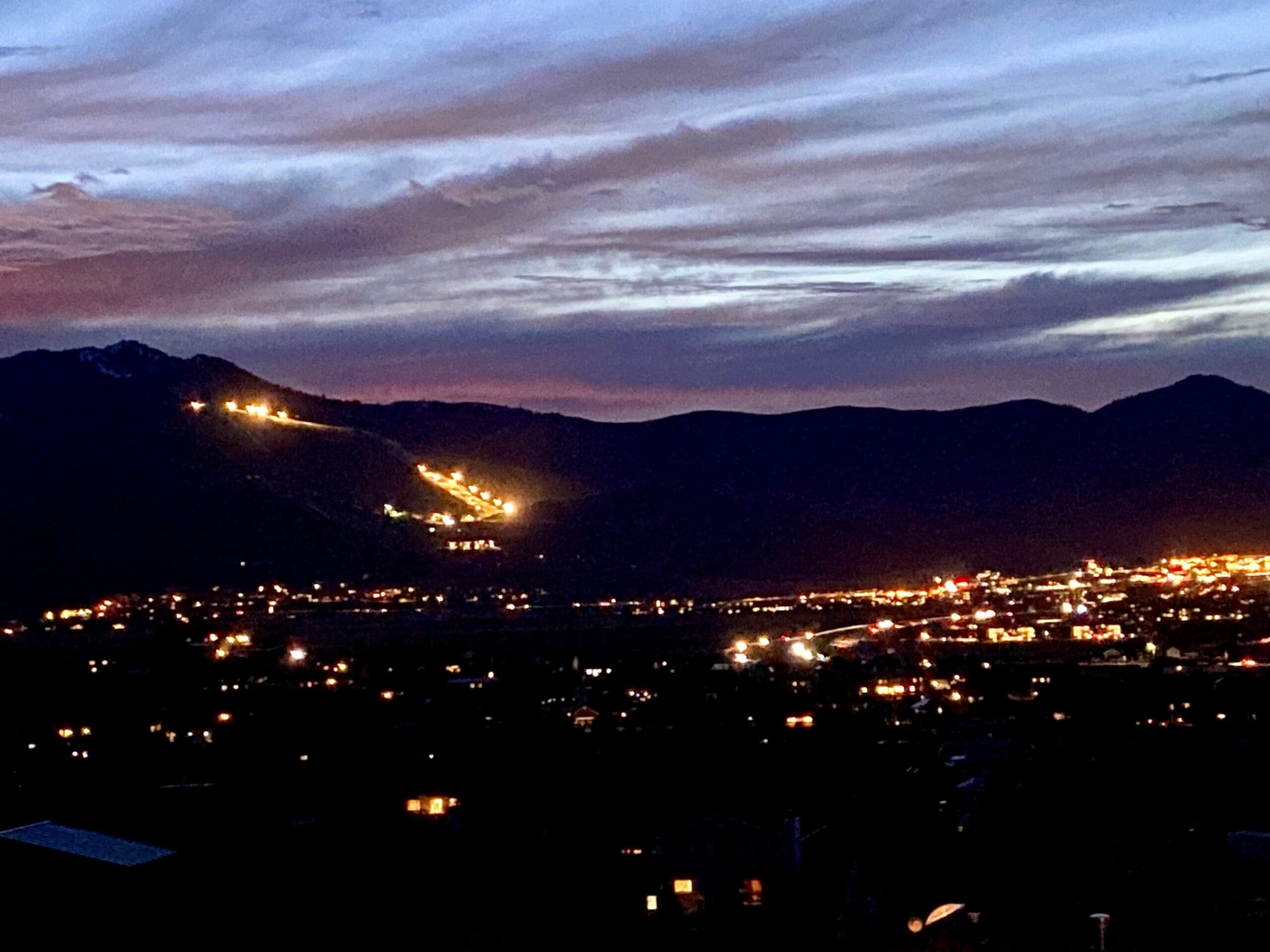 First night that the lights are being turned on/tested at the Utah Olympic Park's expanded private ski race runs.