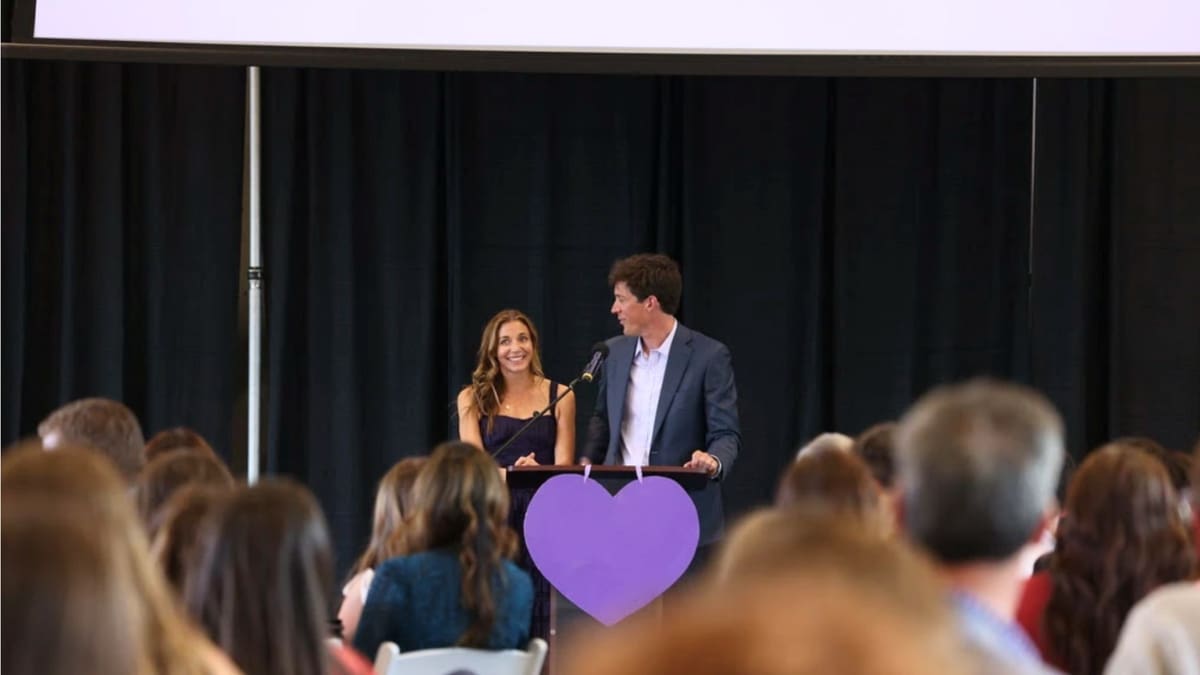 Heather and Rob Mannson speak in honor of their daughter, Parker, at the Little p Project's first annual Gala May 2023.