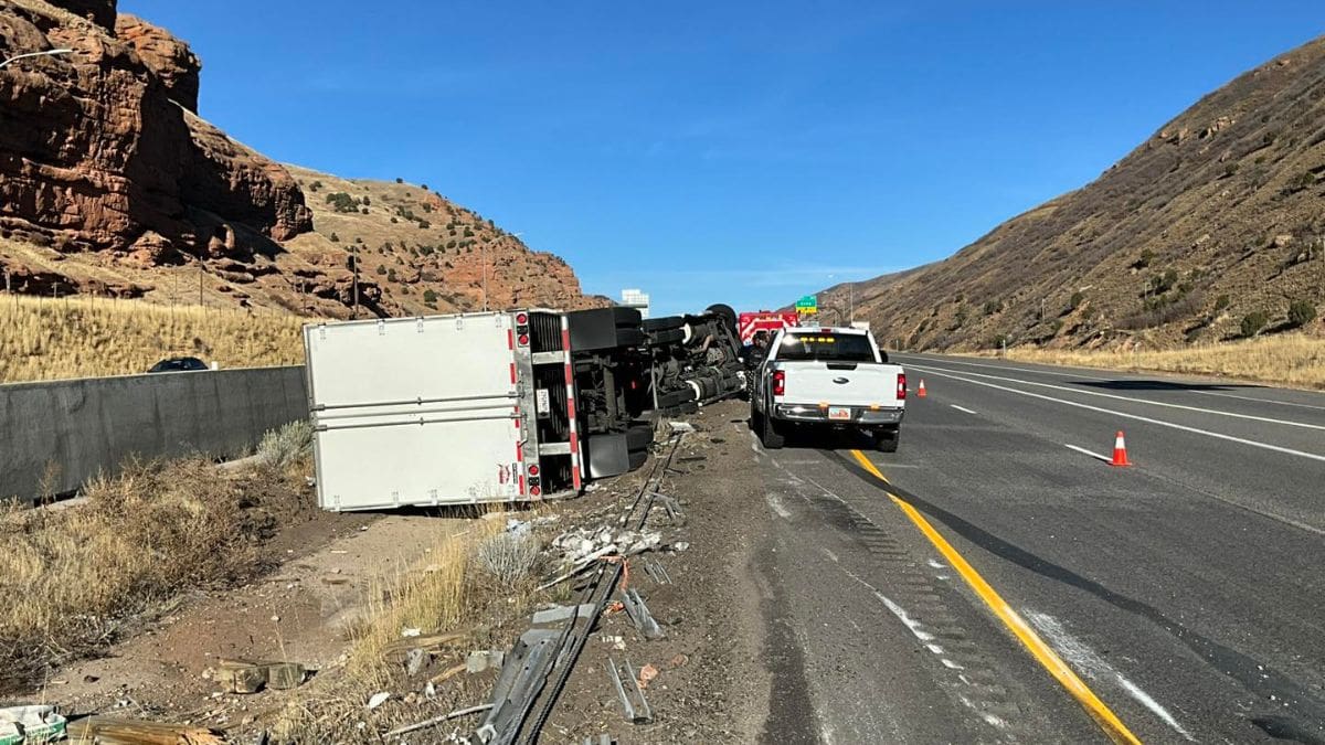The driver of a semi truck sustained minor injuries after a rollover at Echo Junction on Oct. 31, 2023.