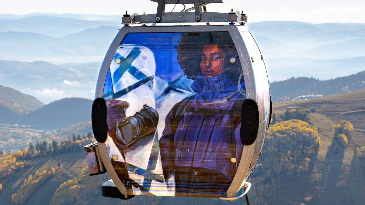 The work of local artist Lamont White has been wrapped on Cabin #1 of the Quicksilver Gondola this winter.
