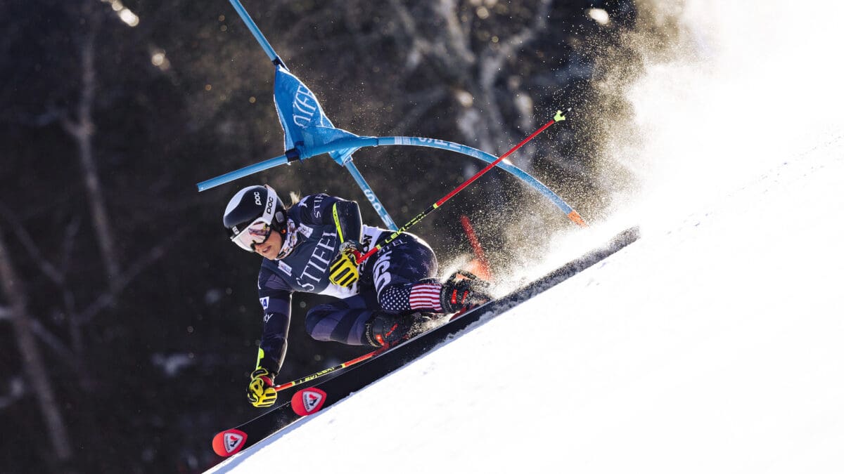 Paula Moltzan of the United States skis during the first run of the giant slalom at the HERoic Killington Cup Presented by Stifel on November 26, 2022 in Killington, Vermont.