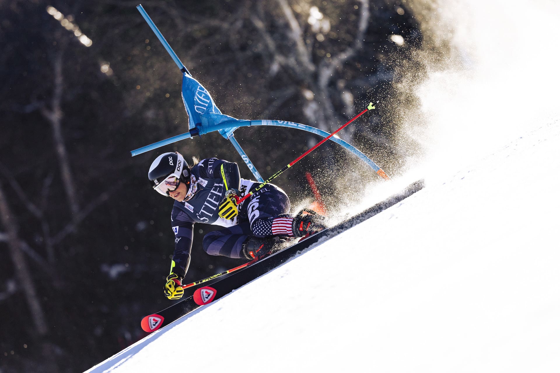 Paula Moltzan of the United States skis during the first run of the giant slalom at the HERoic Killington Cup Presented by Stifel on November 26, 2022 in Killington, Vermont.