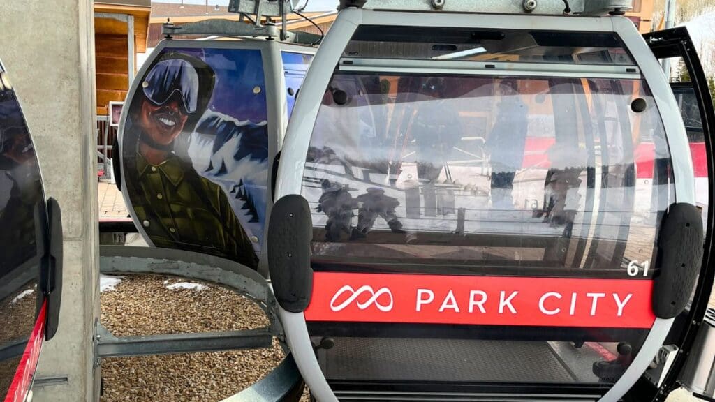 Jen Picarazzi is featured in Lamont Joseph White's gondola art, unveiled on the Quiksilver Gondola at Park City Mountain.