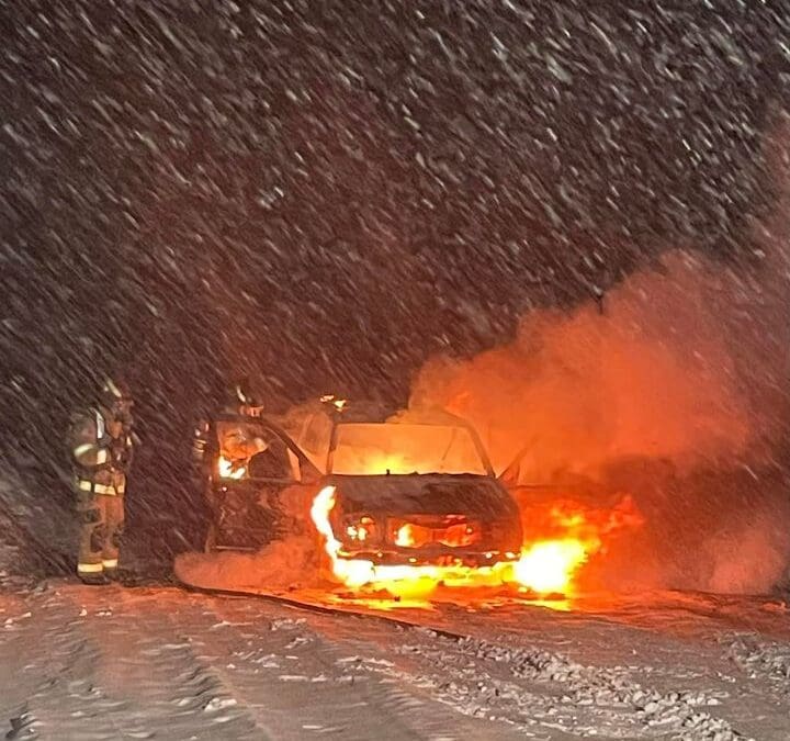 Vehicle on East Canyon Road fully engulfed in flames