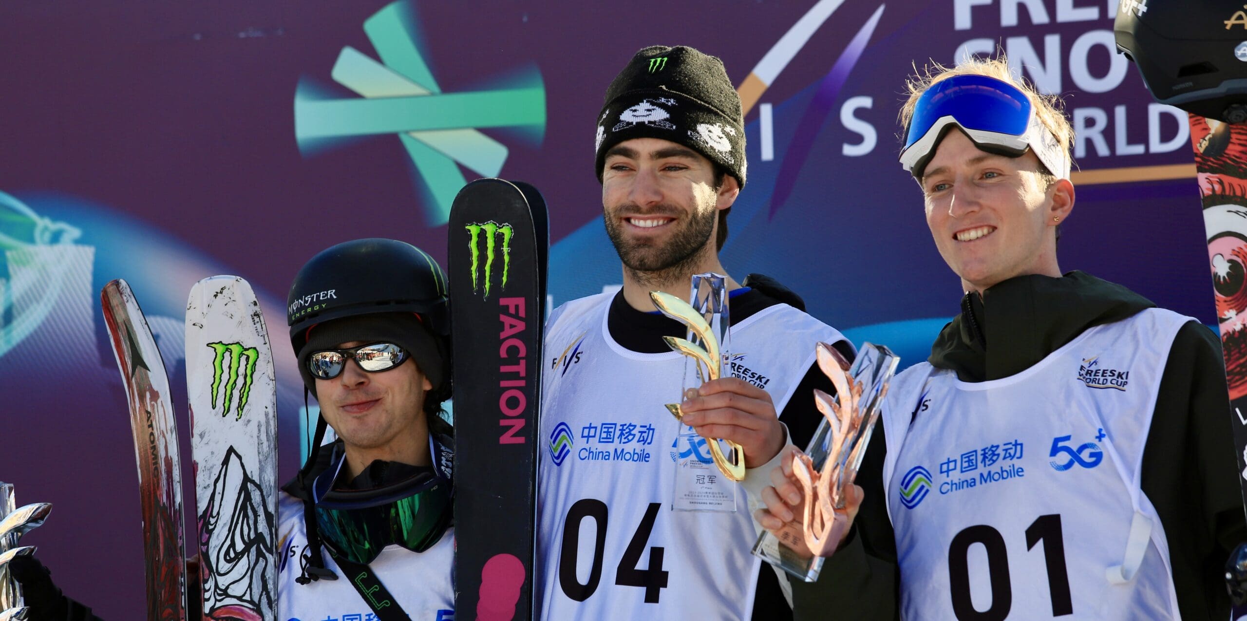 Alex Hall stands atop the podium in Beijing, China.