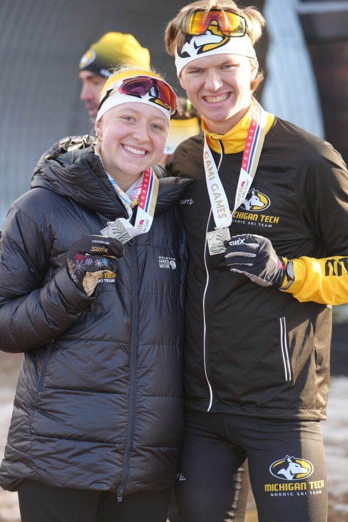 Wes Campbell (Right) in Wisconsin, on the podium in his cross country race for Michigan Tech Ski Team.