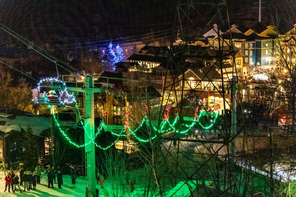 Santa swapped his sleigh for a scenic ride on the Town Lift, bringing holiday joy to all from high above.